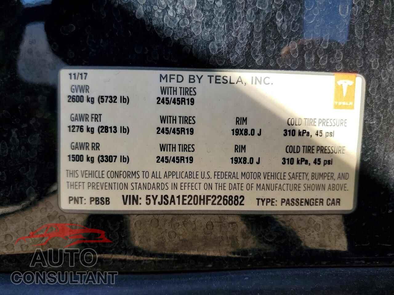 TESLA MODEL S 2017 - 5YJSA1E20HF226882