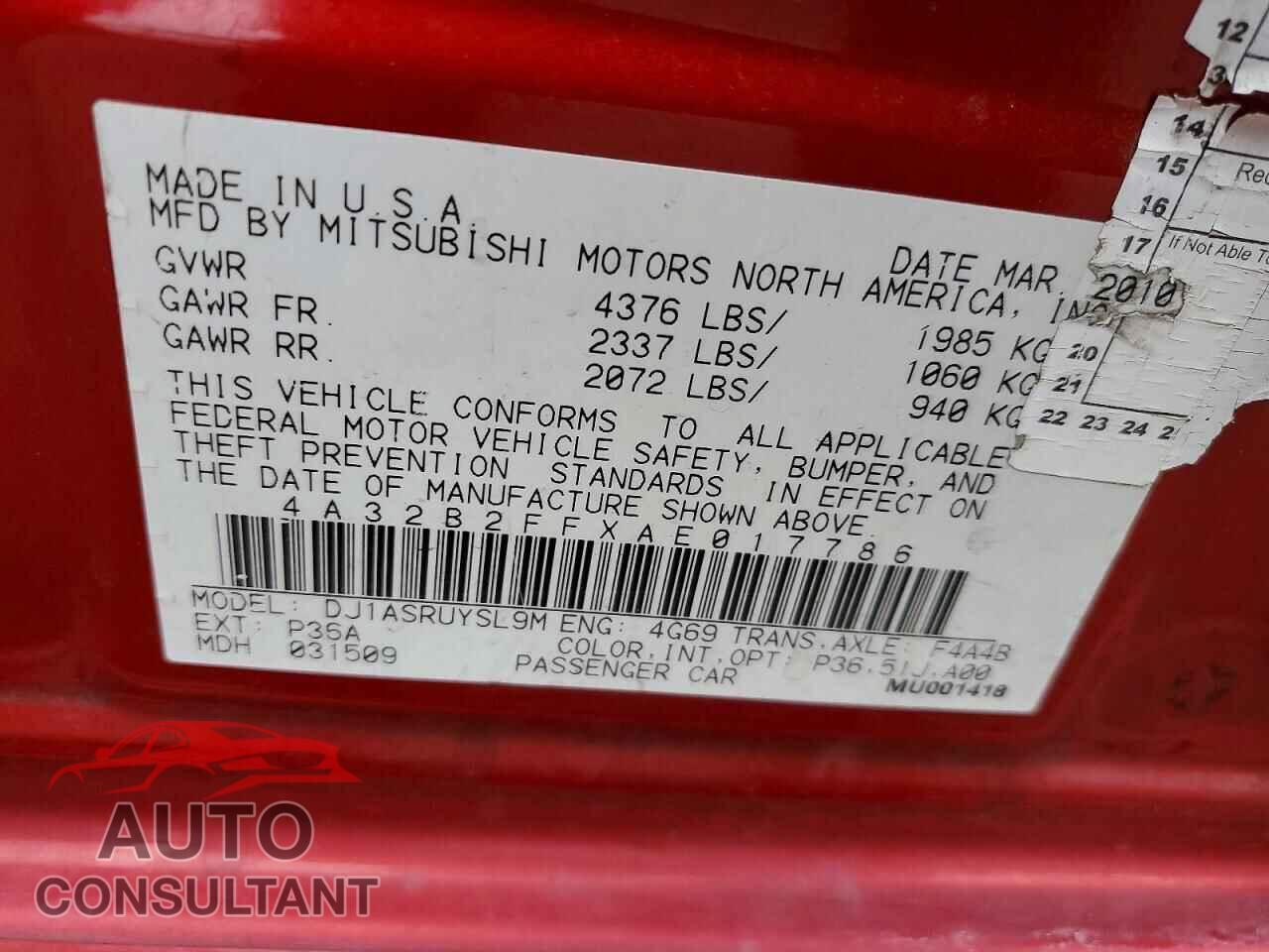 MITSUBISHI GALANT 2010 - 4A32B2FFXAE017786