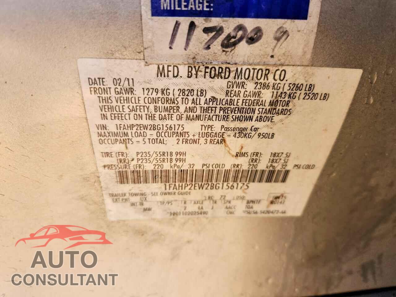 FORD TAURUS 2011 - 1FAHP2EW2BG156175