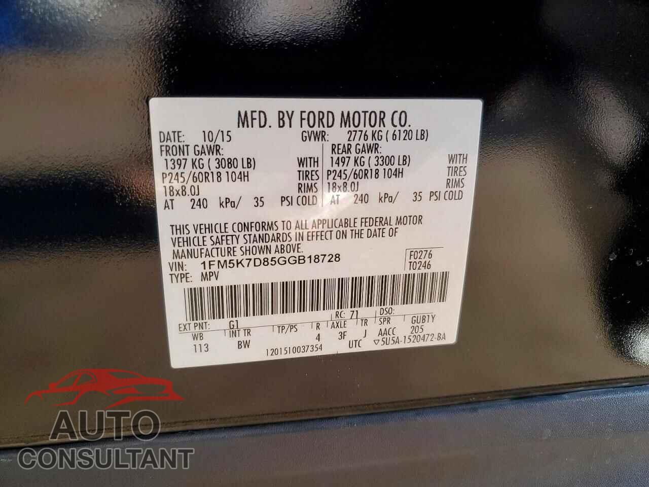 FORD EXPLORER 2016 - 1FM5K7D85GGB18728