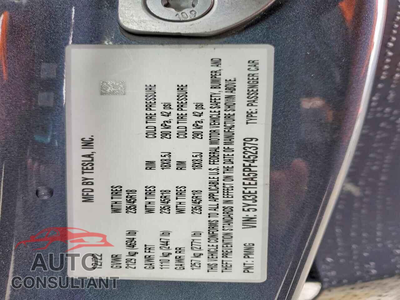 TESLA MODEL 3 2023 - 5YJ3E1EA5PF452379