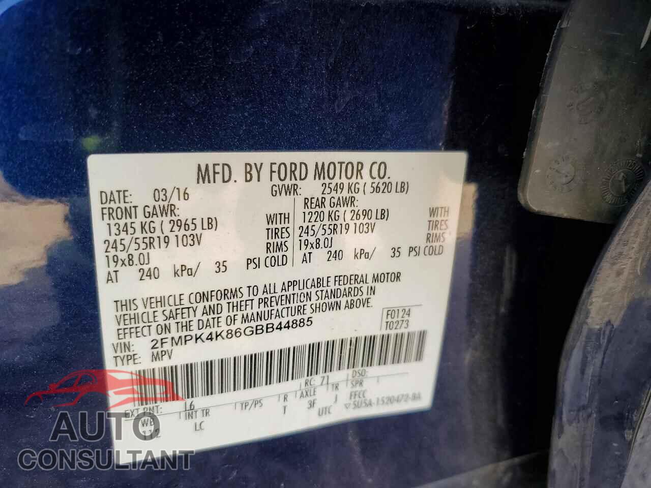 FORD EDGE 2016 - 2FMPK4K86GBB44885