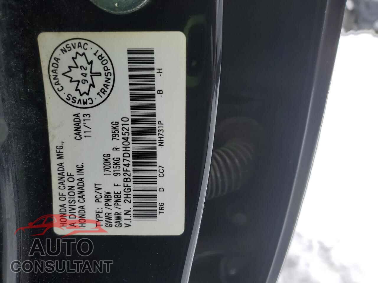 HONDA CIVIC 2013 - 2HGFB2F47DH045210