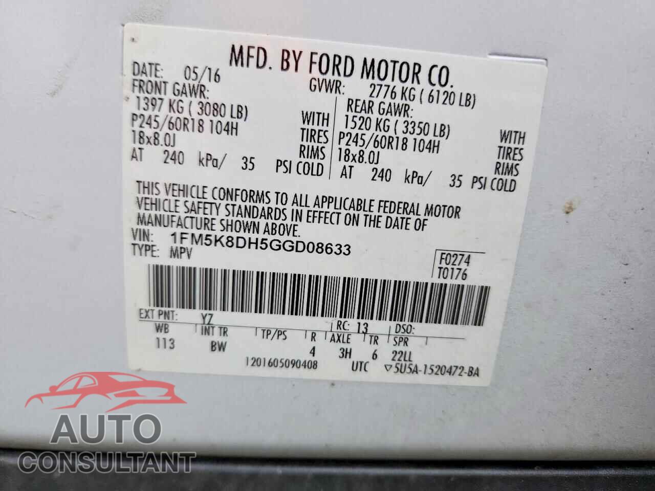 FORD EXPLORER 2016 - 1FM5K8DH5GGD08633