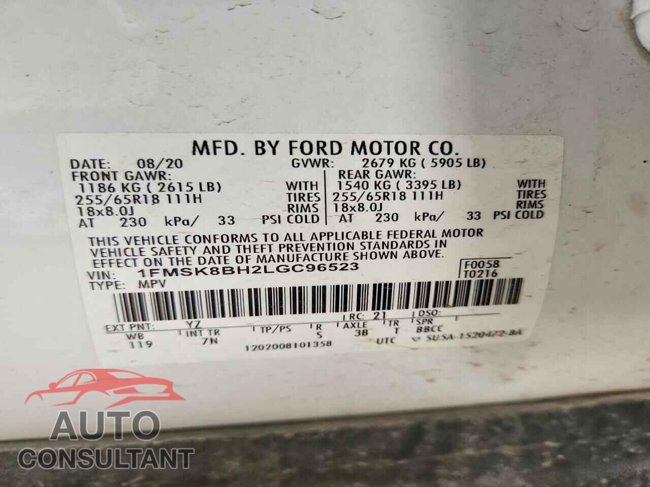 FORD EXPLORER 2020 - 1FMSK8BH2LGC96523
