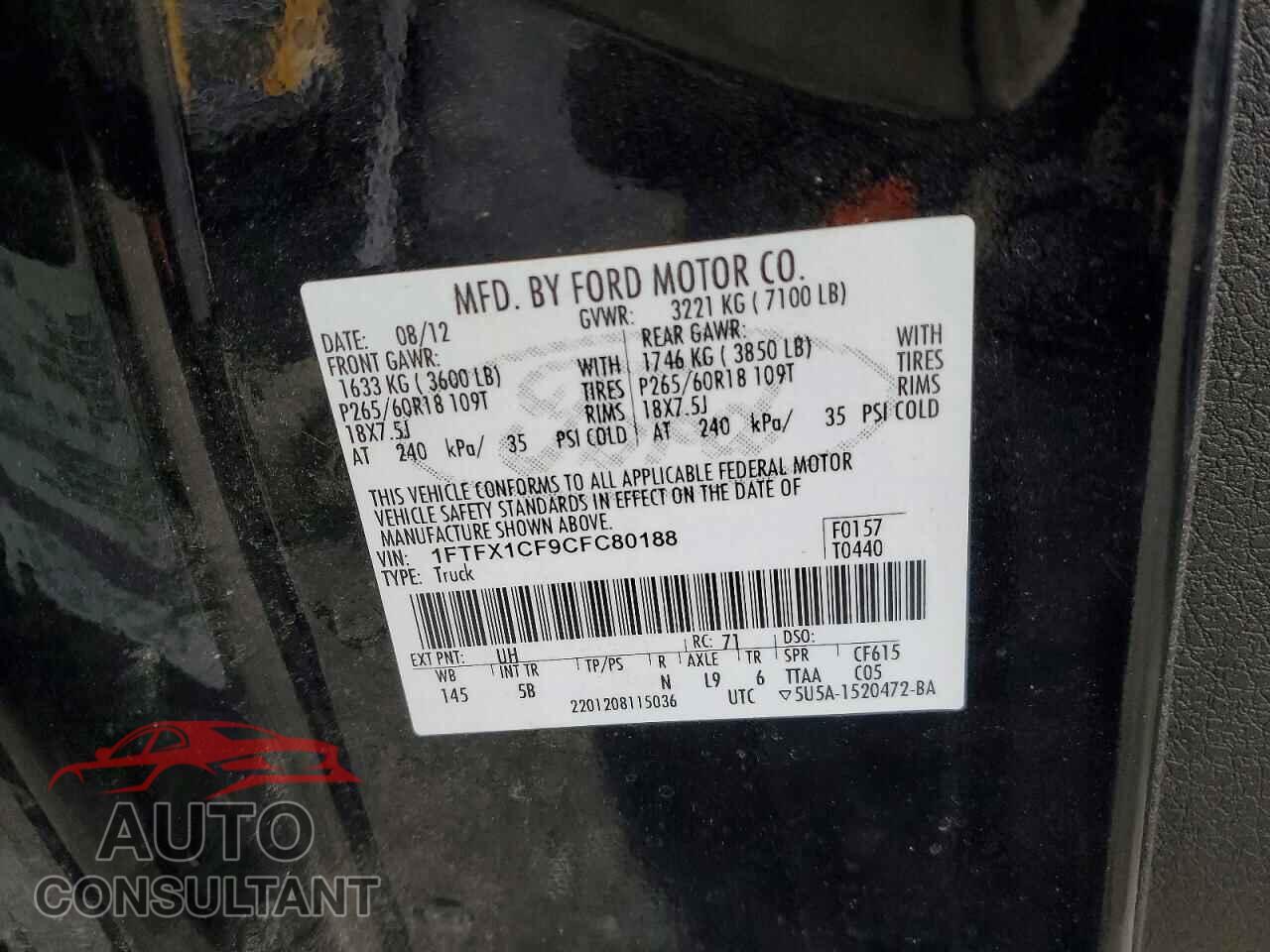 FORD F-150 2012 - 1FTFX1CF9CFC80188