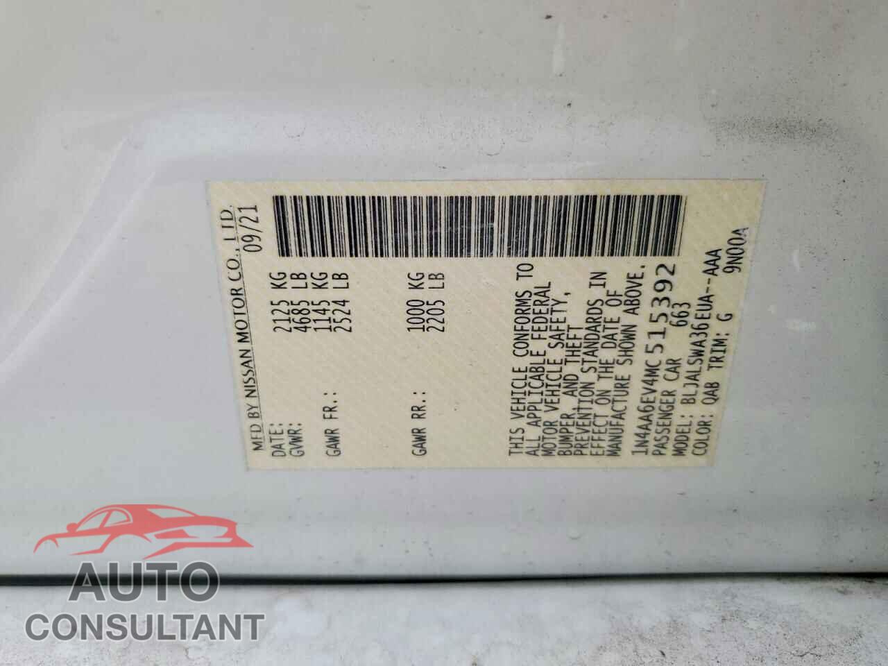 NISSAN MAXIMA 2021 - 1N4AA6EV4MC515392
