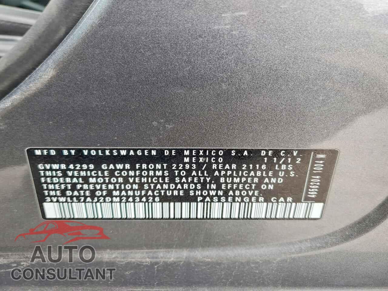 VOLKSWAGEN JETTA 2013 - 3VWLL7AJ2DM243426