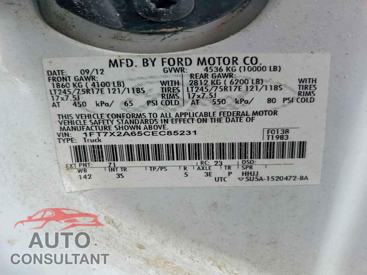 FORD F250 2012 - 1FT7X2A65CEC85231
