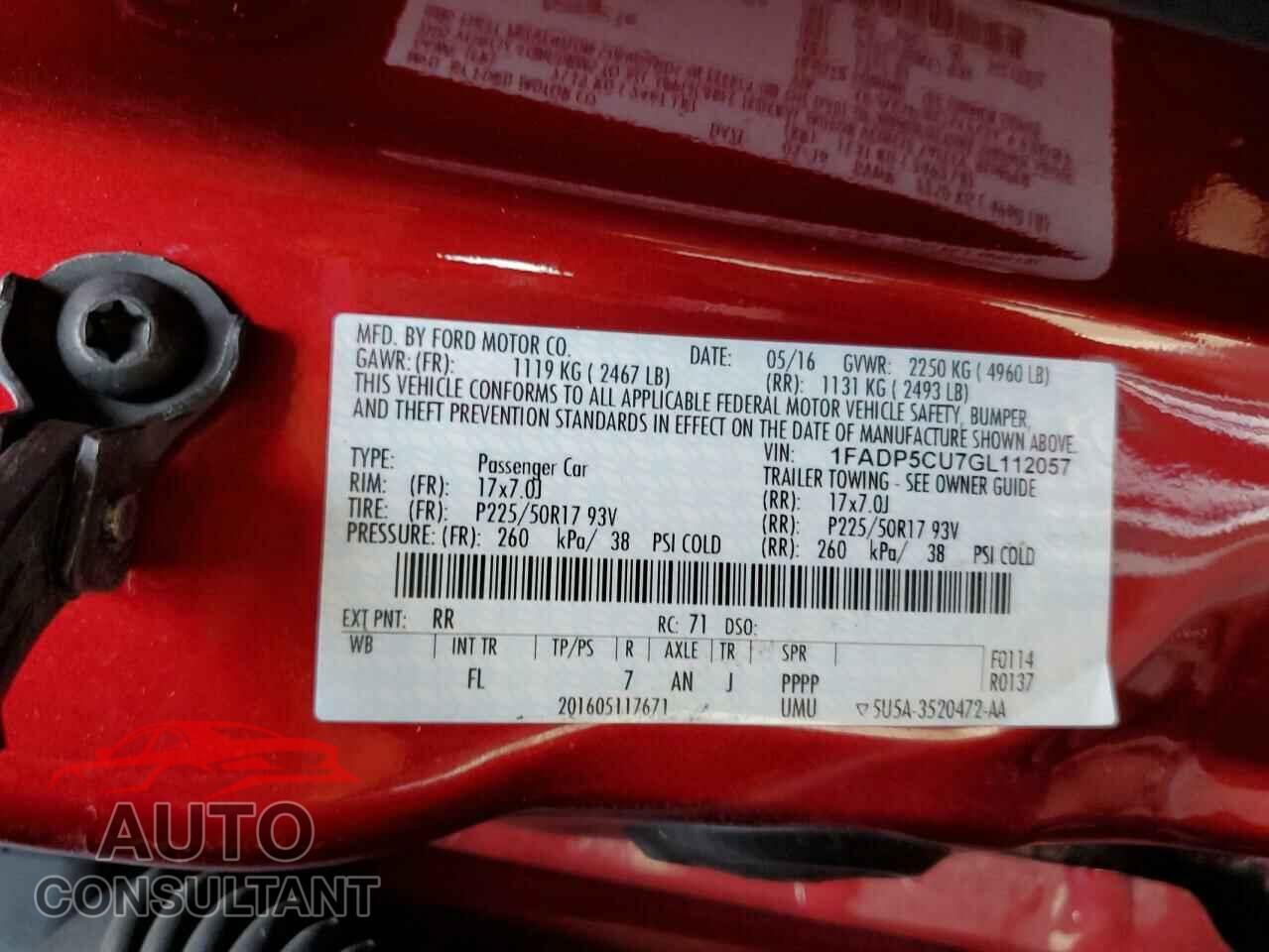FORD CMAX 2016 - 1FADP5CU7GL112057