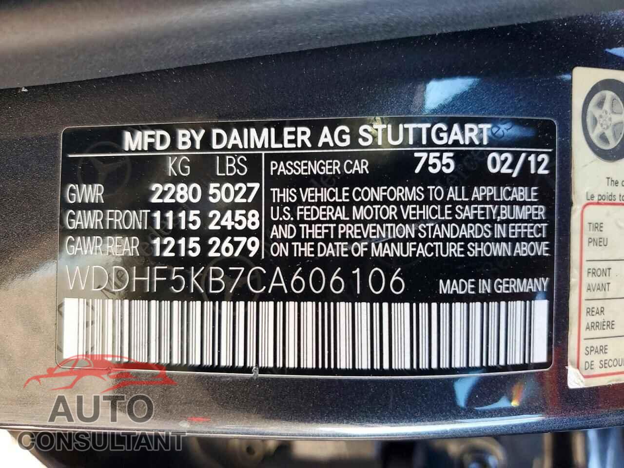 MERCEDES-BENZ E-CLASS 2012 - WDDHF5KB7CA606106
