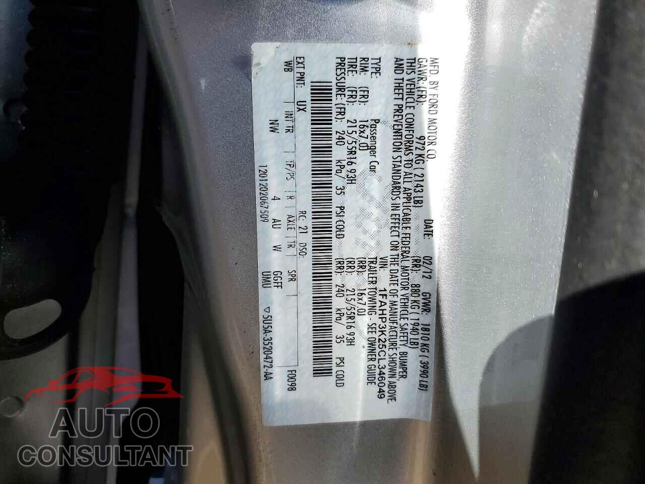 FORD FOCUS 2012 - 1FAHP3K25CL346049