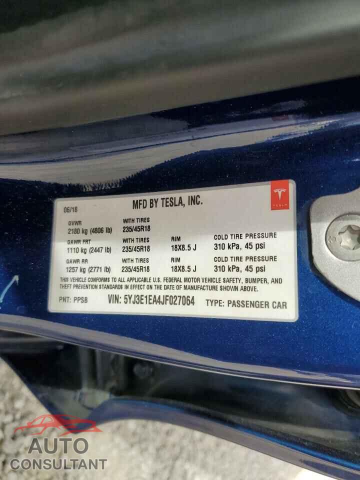 TESLA MODEL 3 2018 - 5YJ3E1EA4JF027064