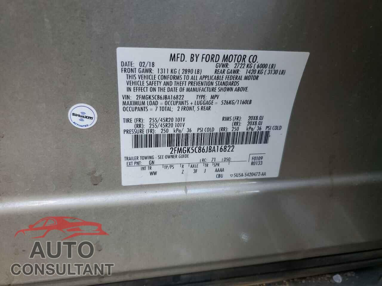 FORD FLEX 2018 - 2FMGK5C86JBA16822