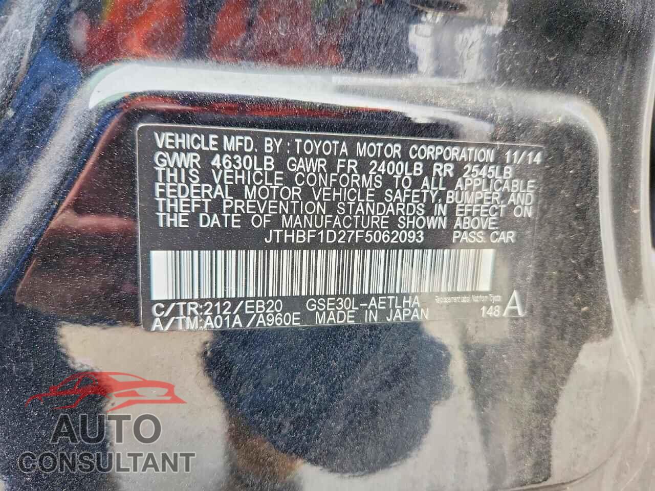 LEXUS IS 2015 - JTHBF1D27F5062093