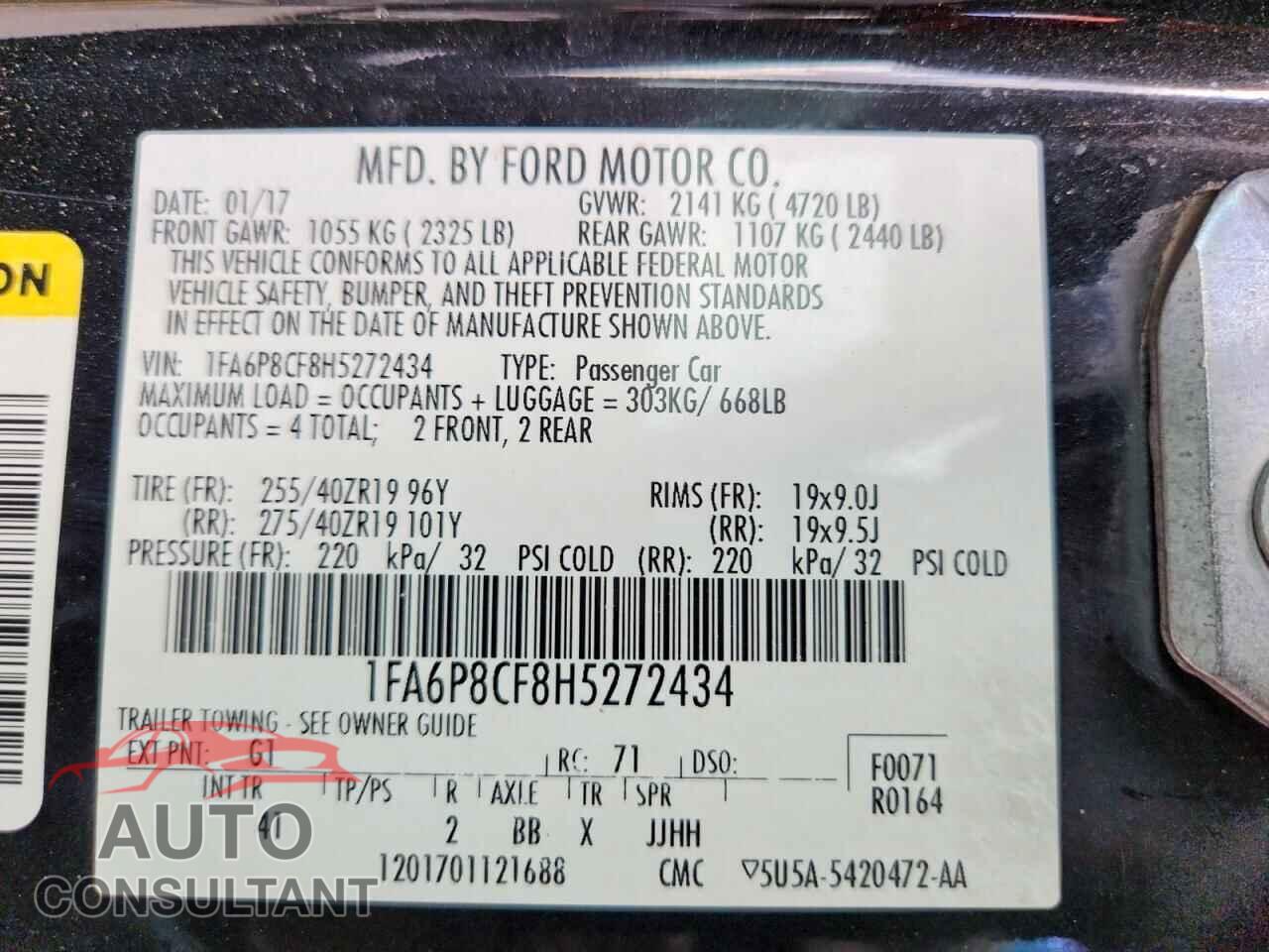 FORD MUSTANG 2017 - 1FA6P8CF8H5272434