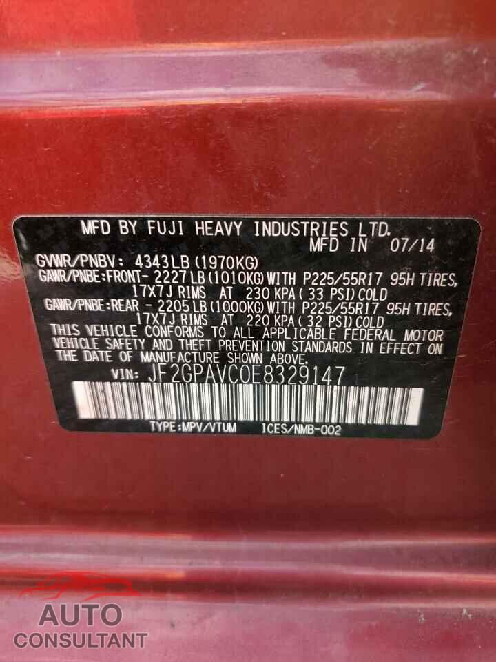 SUBARU XV 2014 - JF2GPAVC0E8329147