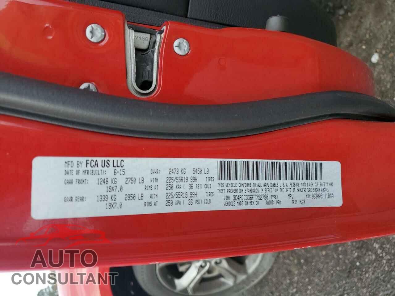 DODGE JOURNEY 2015 - 3C4PDCGG6FT752790