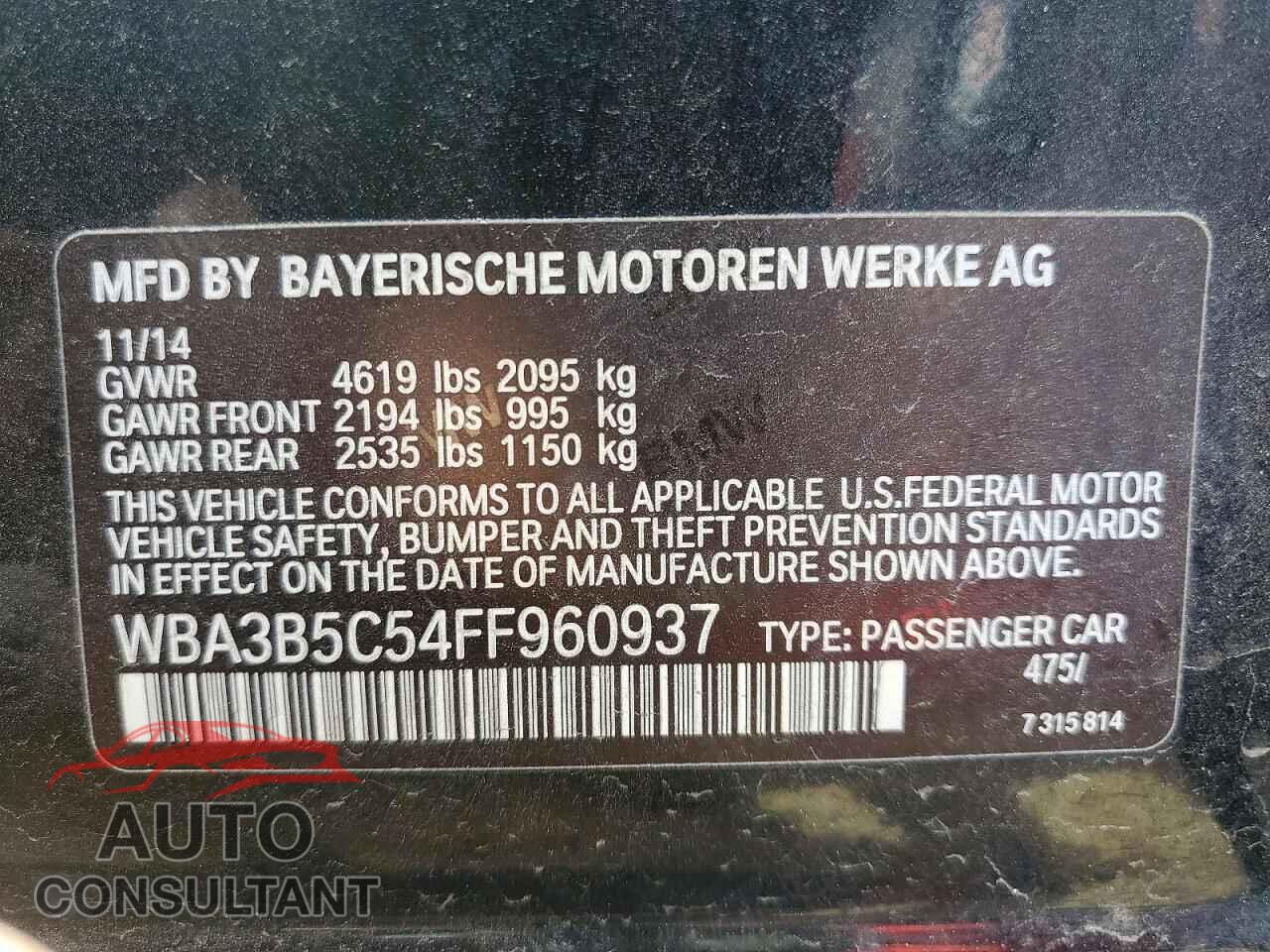 BMW 328 2015 - WBA3B5C54FF960937