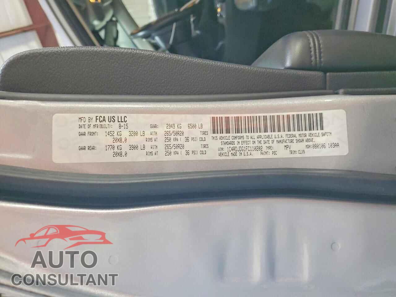 DODGE DURANGO 2015 - 1C4RDJDG1FC110202