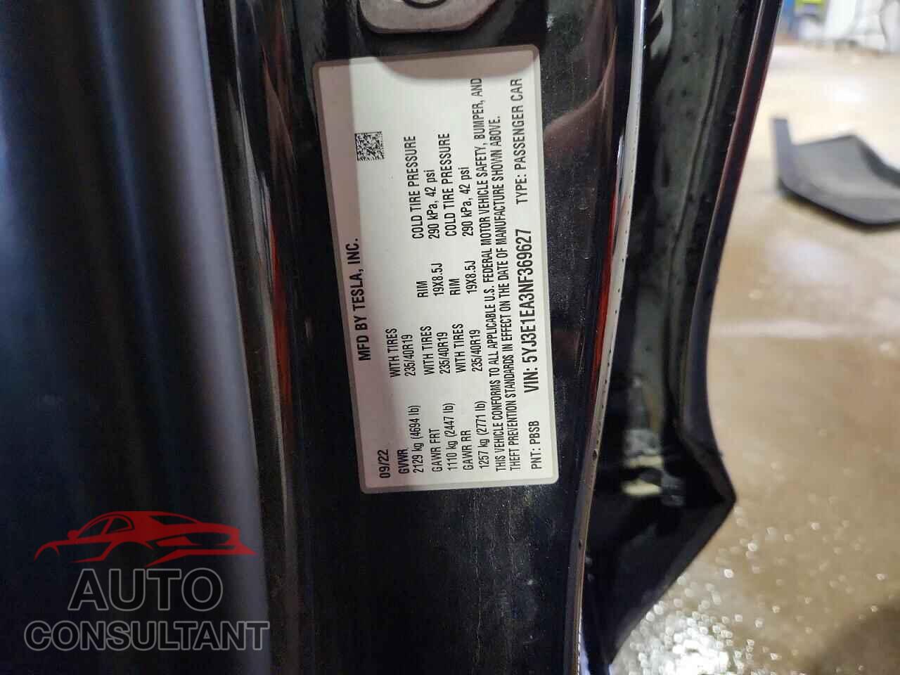 TESLA MODEL 3 2022 - 5YJ3E1EA3NF369627