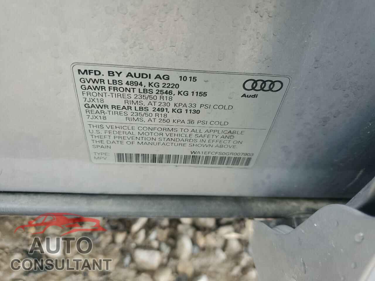 AUDI Q3 2016 - WA1EFCFS0GR007903