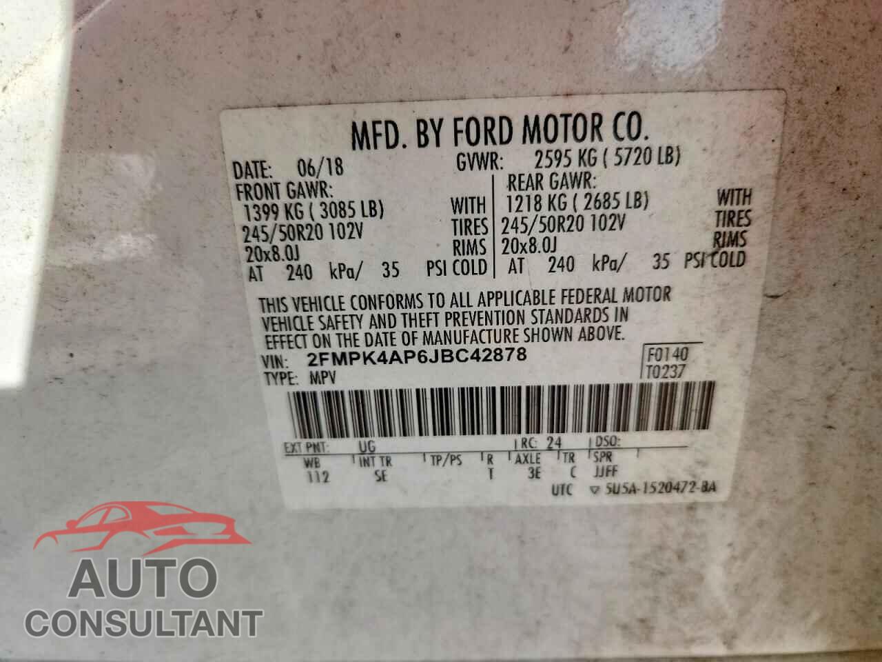 FORD EDGE 2018 - 2FMPK4AP6JBC42878