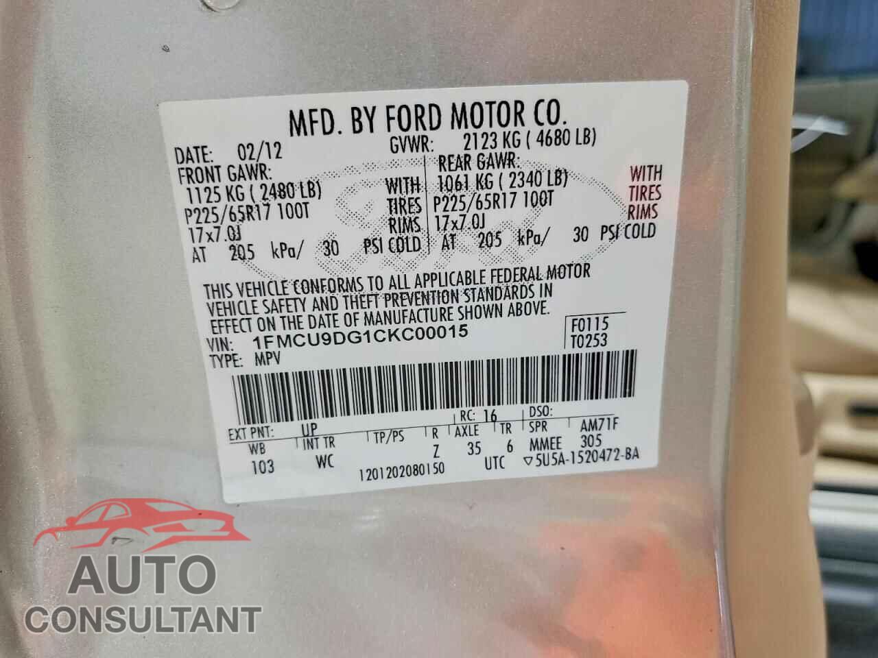 FORD ESCAPE 2012 - 1FMCU9DG1CKC00015