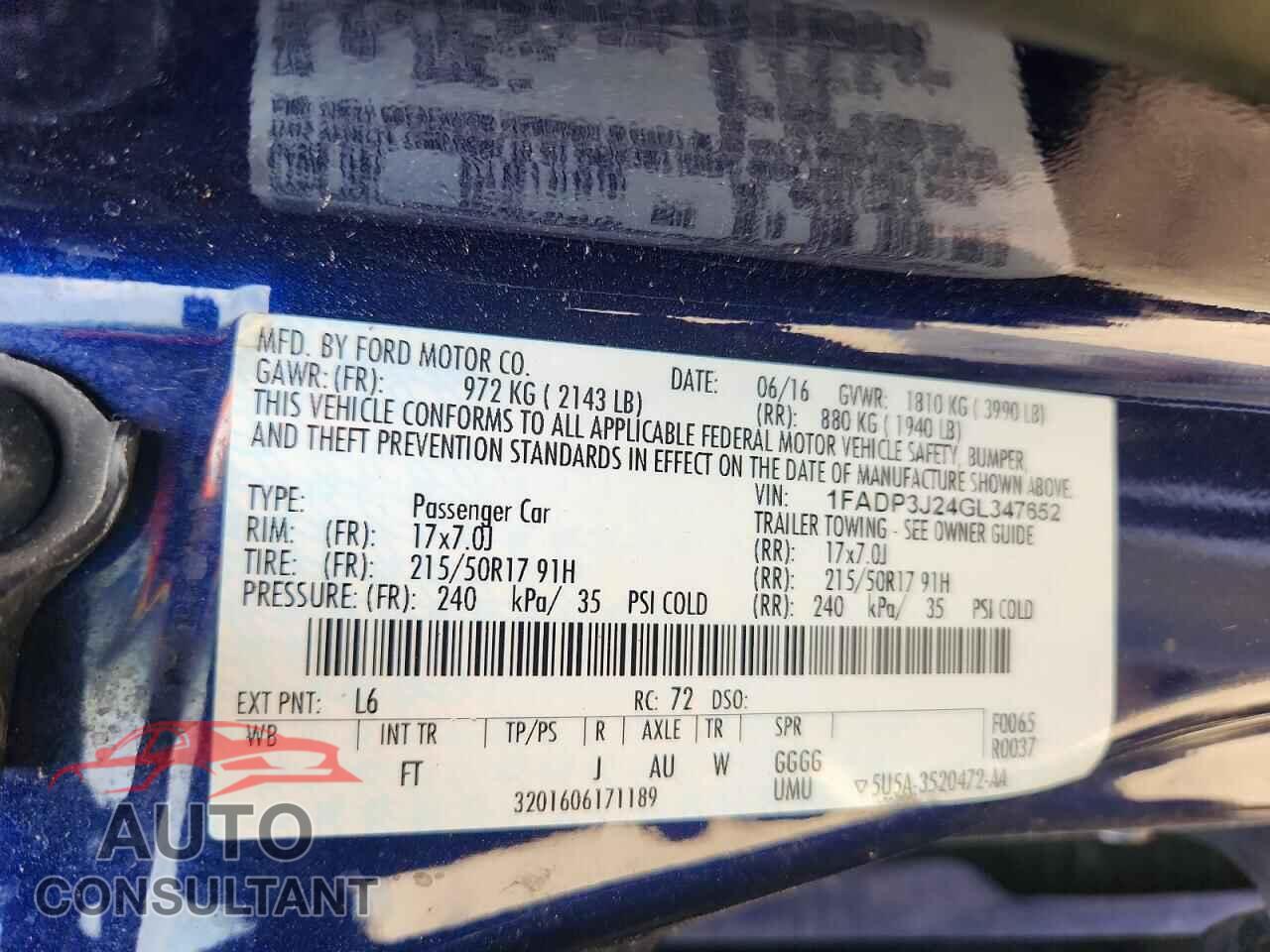 FORD FOCUS 2016 - 1FADP3J24GL347652