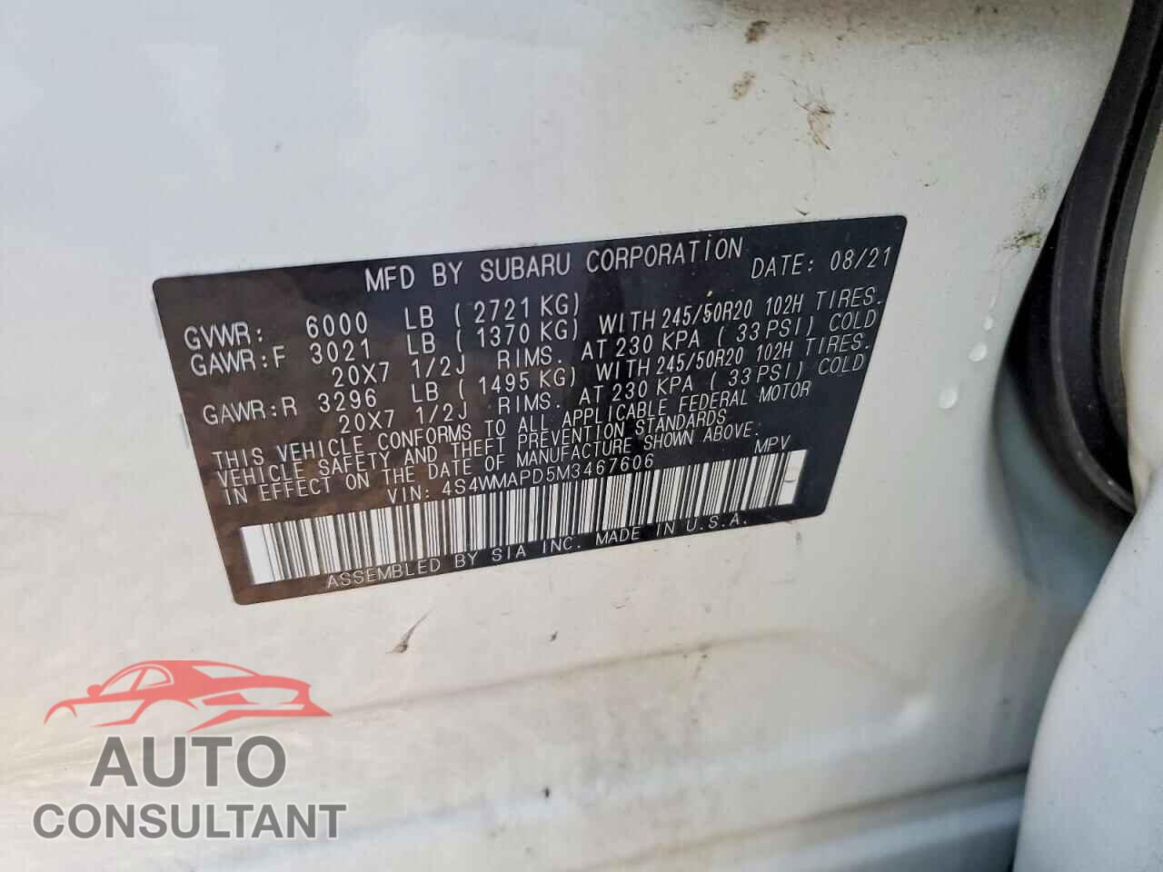 SUBARU ASCENT 2021 - 4S4WMAPD5M3467606