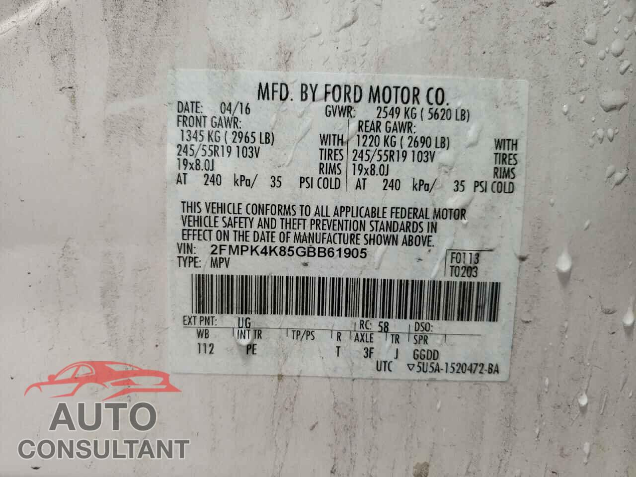 FORD EDGE 2016 - 2FMPK4K85GBB61905