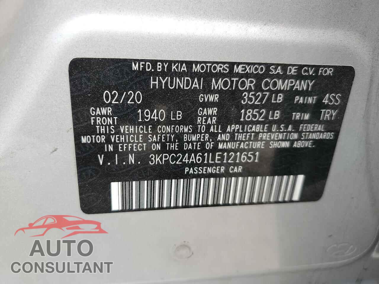 HYUNDAI ACCENT 2020 - 3KPC24A61LE121651