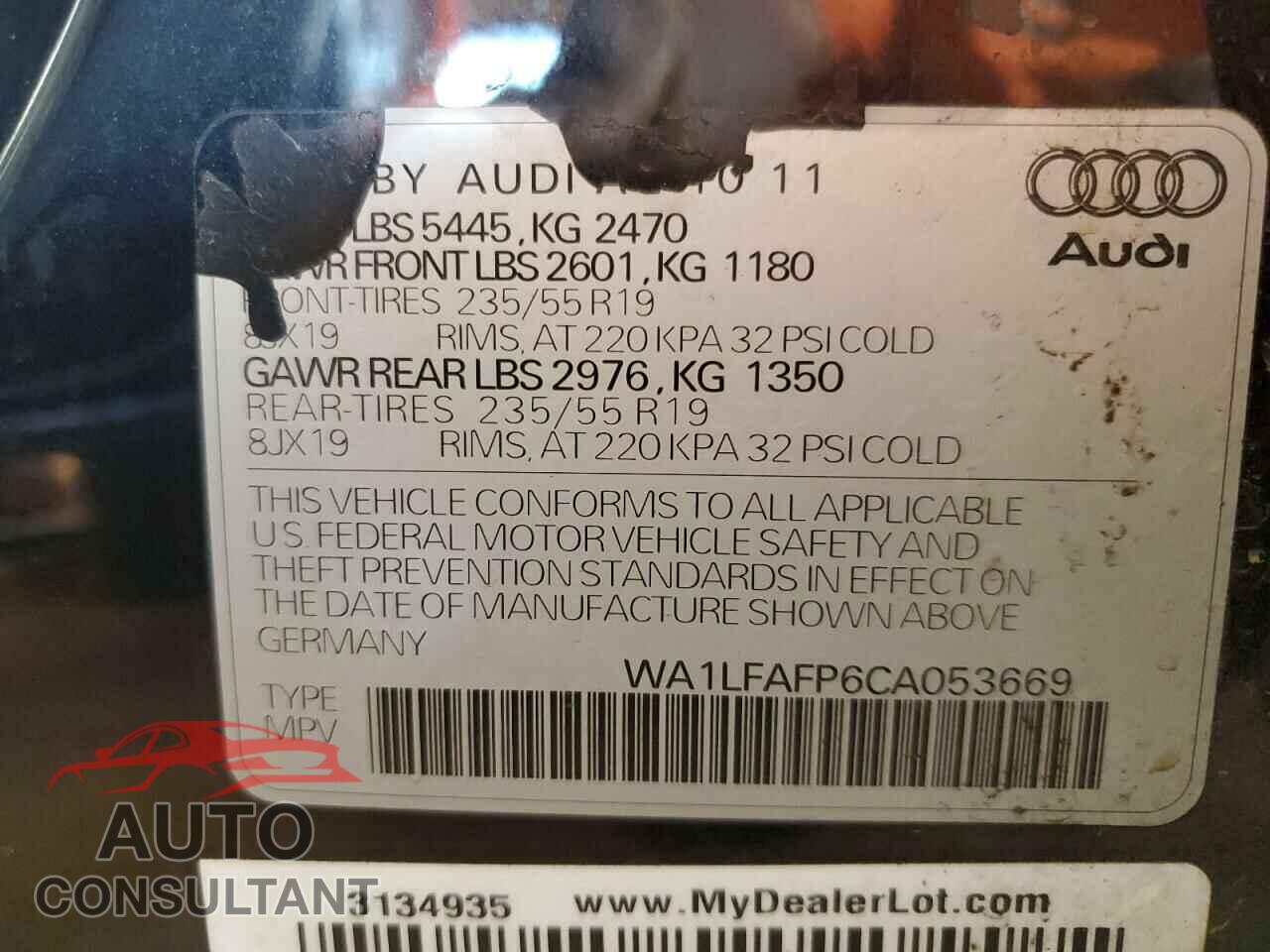 AUDI Q5 2012 - WA1LFAFP6CA053669