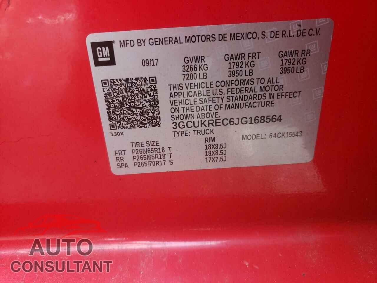 CHEVROLET SILVERADO 2018 - 3GCUKREC6JG168564