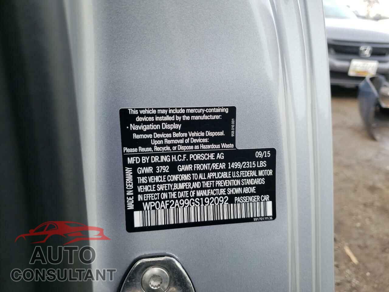 PORSCHE 911 2016 - WP0AF2A99GS192092