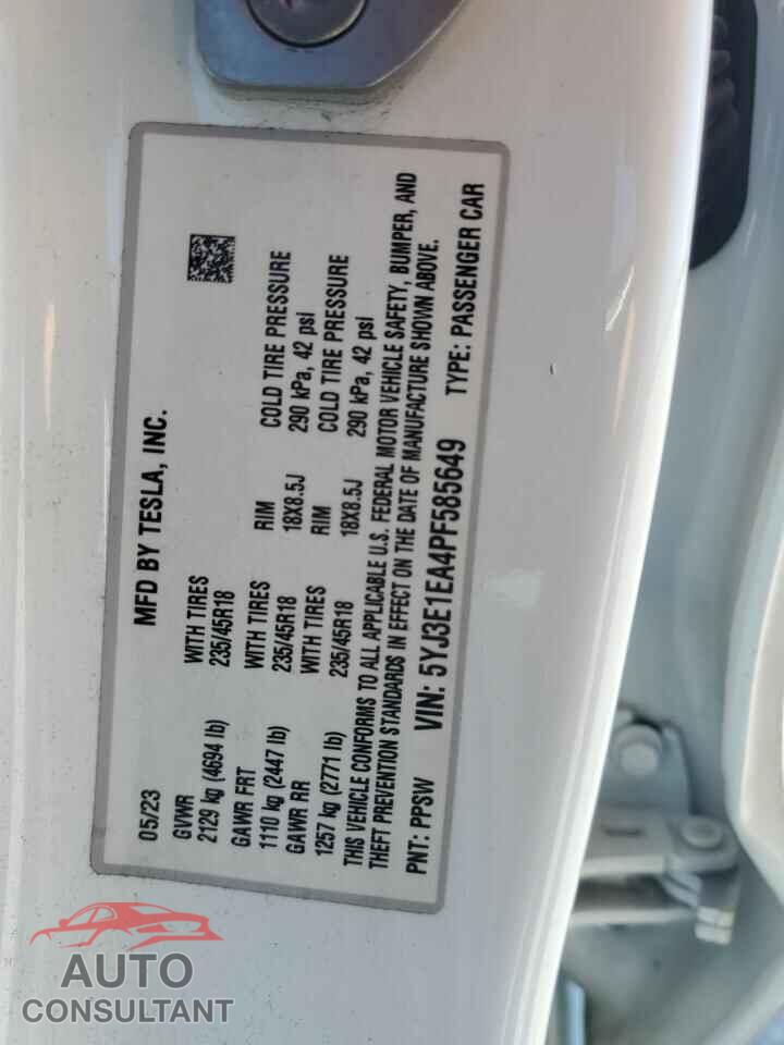 TESLA MODEL 3 2023 - 5YJ3E1EA4PF585649