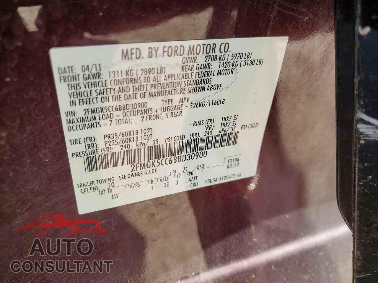 FORD FLEX 2011 - 2FMGK5CC6BBD30900