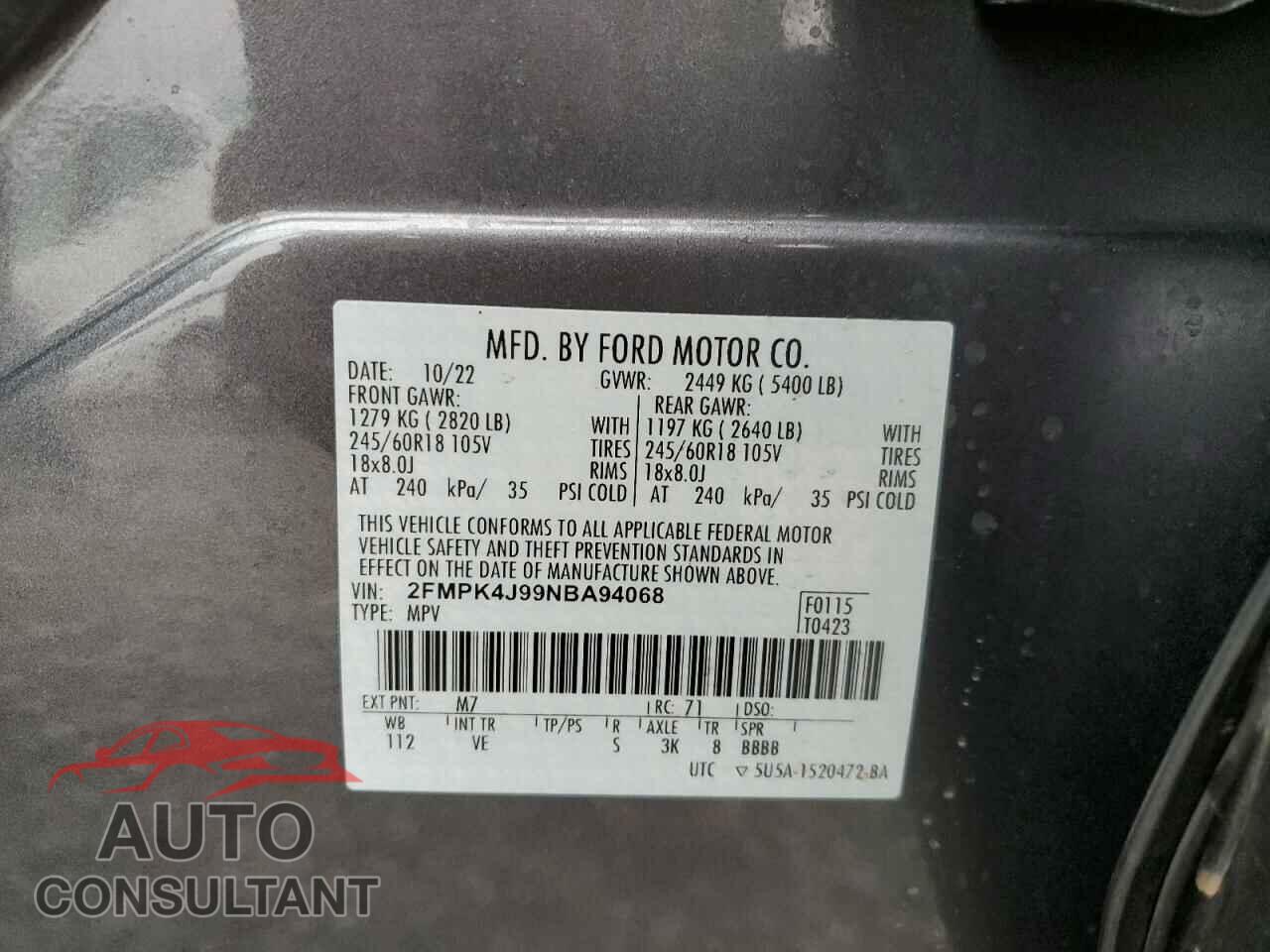 FORD EDGE 2022 - 2FMPK4J99NBA94068