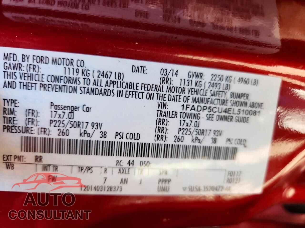 FORD CMAX 2014 - 1FADP5CU4EL510081