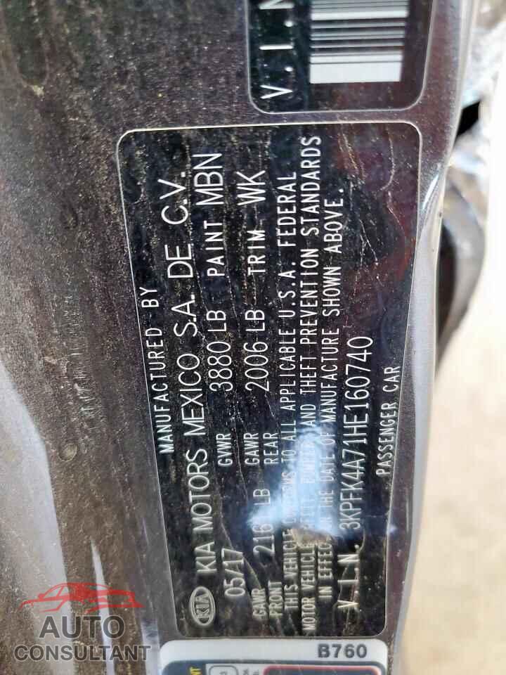 KIA FORTE 2017 - 3KPFK4A71HE160740