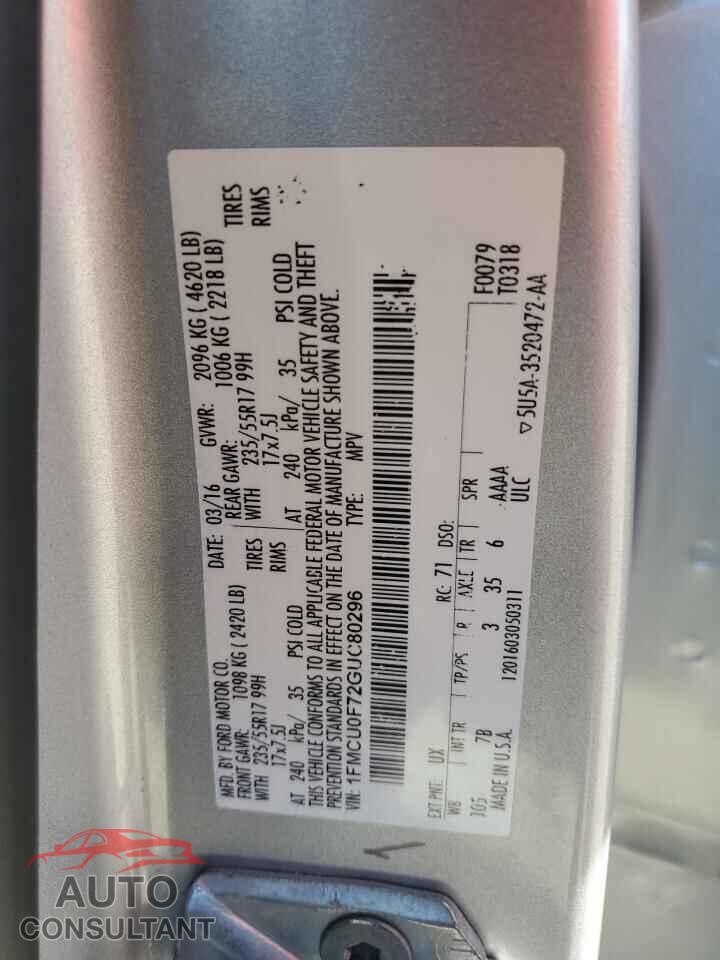 FORD ESCAPE 2016 - 1FMCU0F72GUC80296