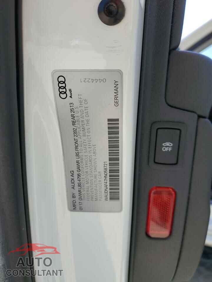 AUDI A4 2017 - WAUDNAF47HN058721