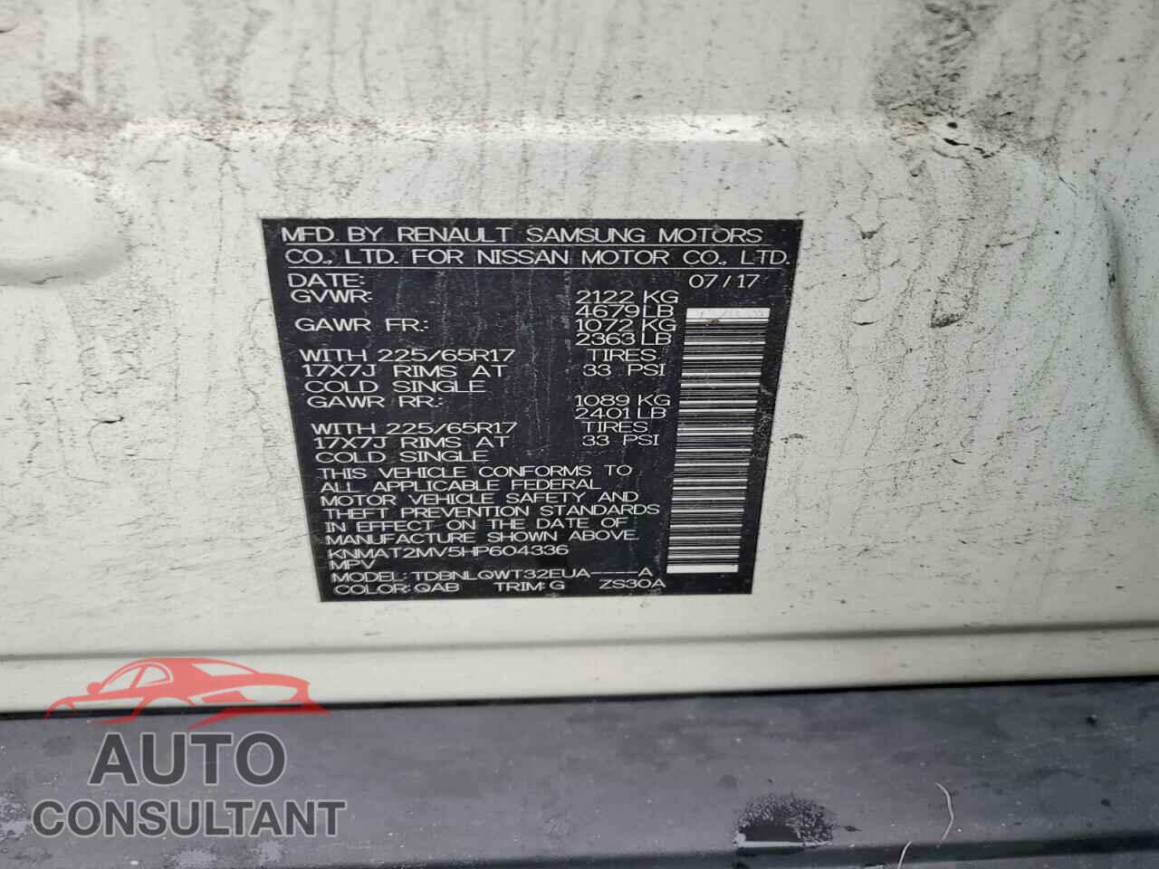 NISSAN ROGUE 2017 - KNMAT2MV5HP604336