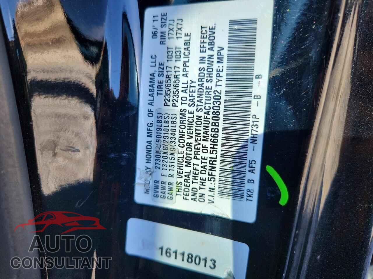 HONDA ODYSSEY 2011 - 5FNRL5H66BB080302