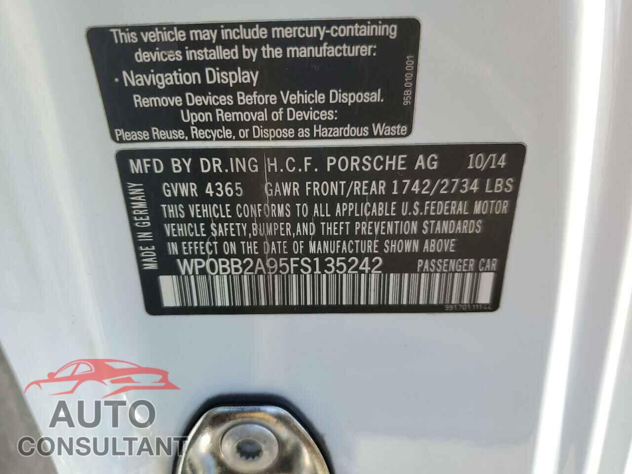 PORSCHE 911 2015 - WP0BB2A95FS135242