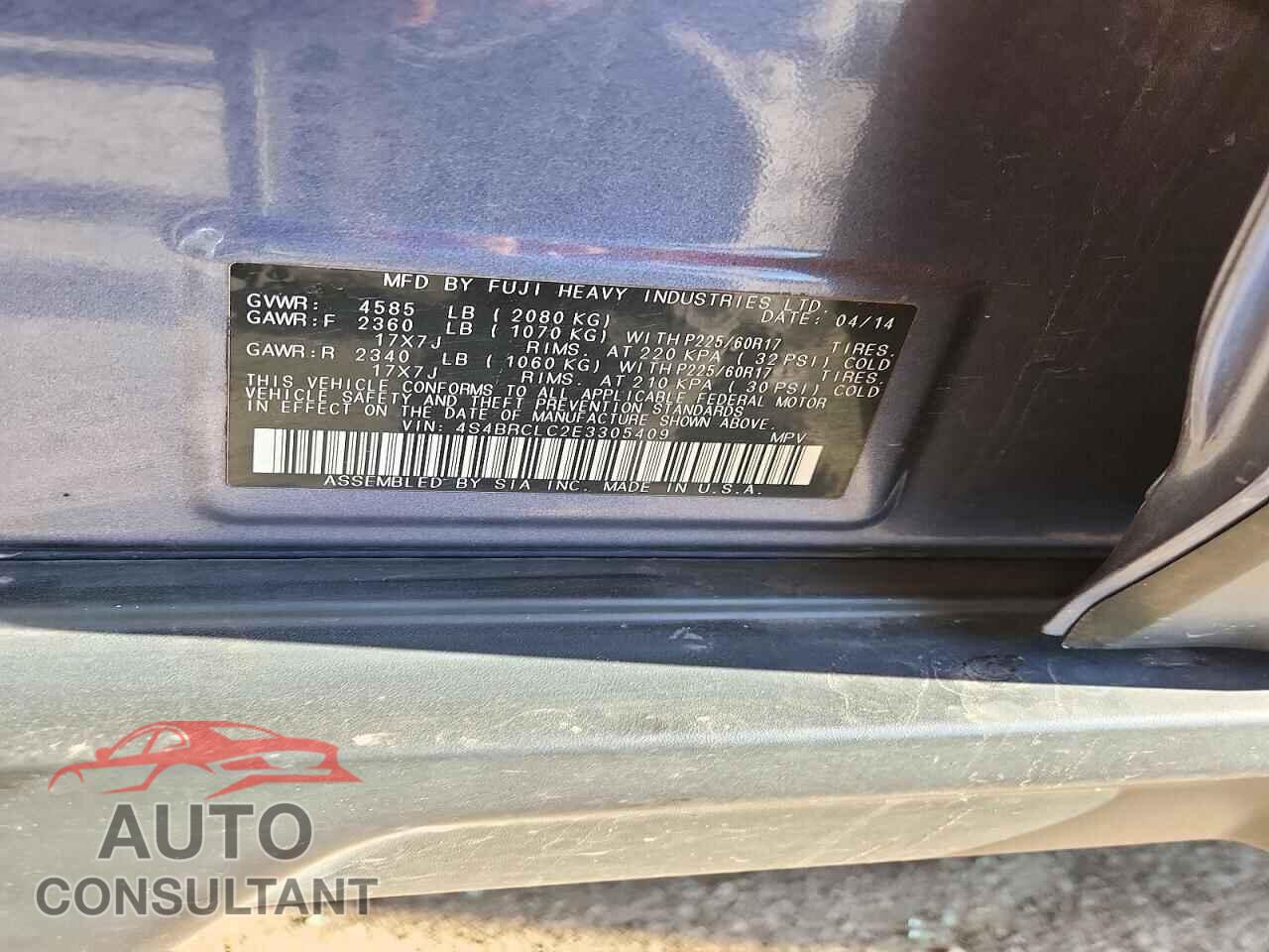 SUBARU OUTBACK 2014 - 4S4BRCLC2E3305409