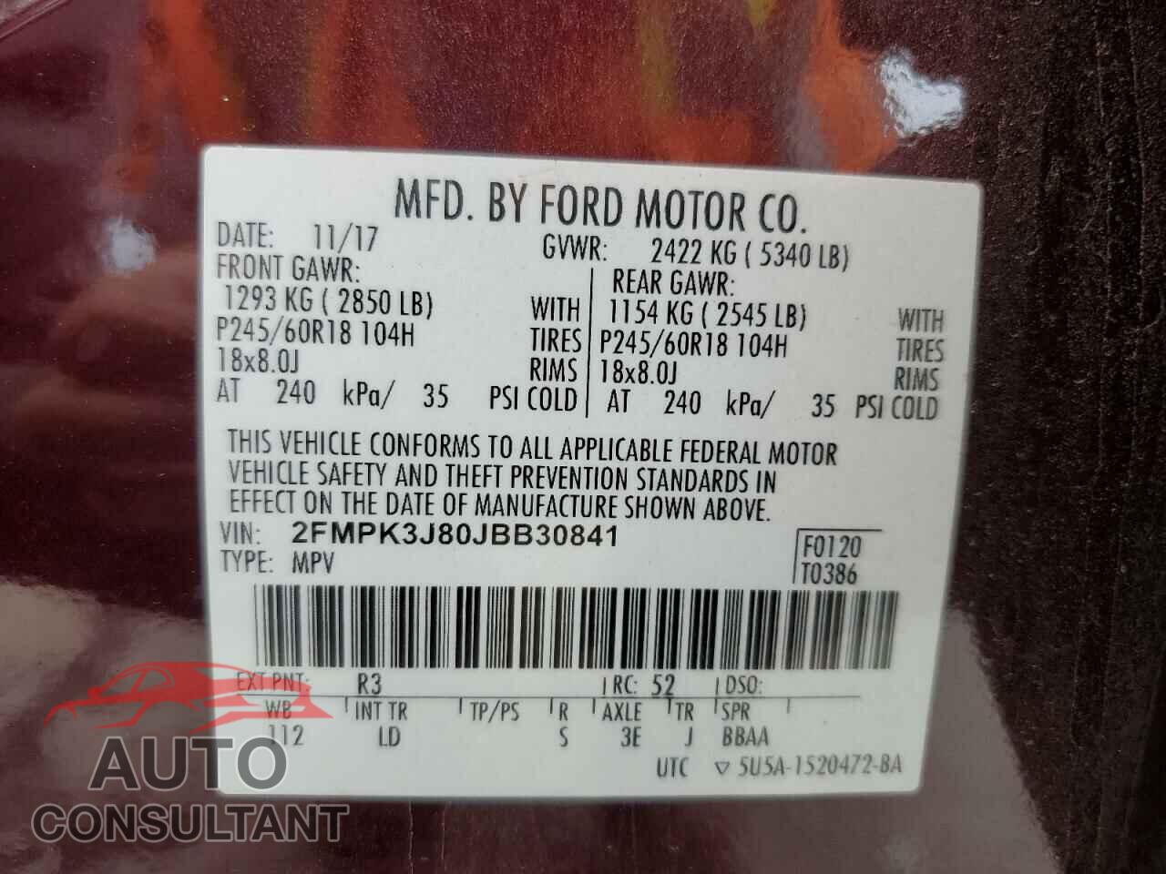 FORD EDGE 2018 - 2FMPK3J80JBB30841