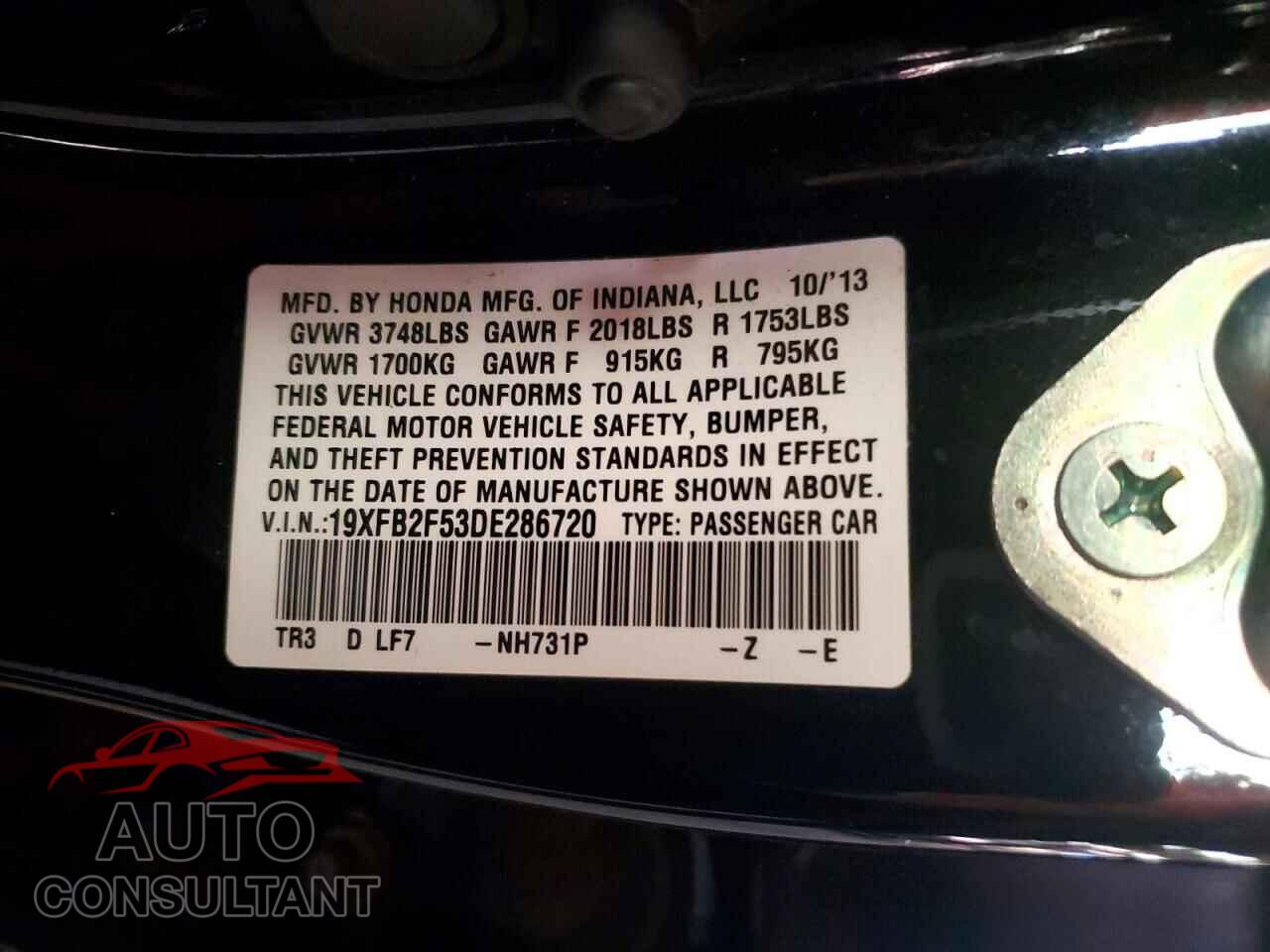 HONDA CIVIC 2013 - 19XFB2F53DE286720