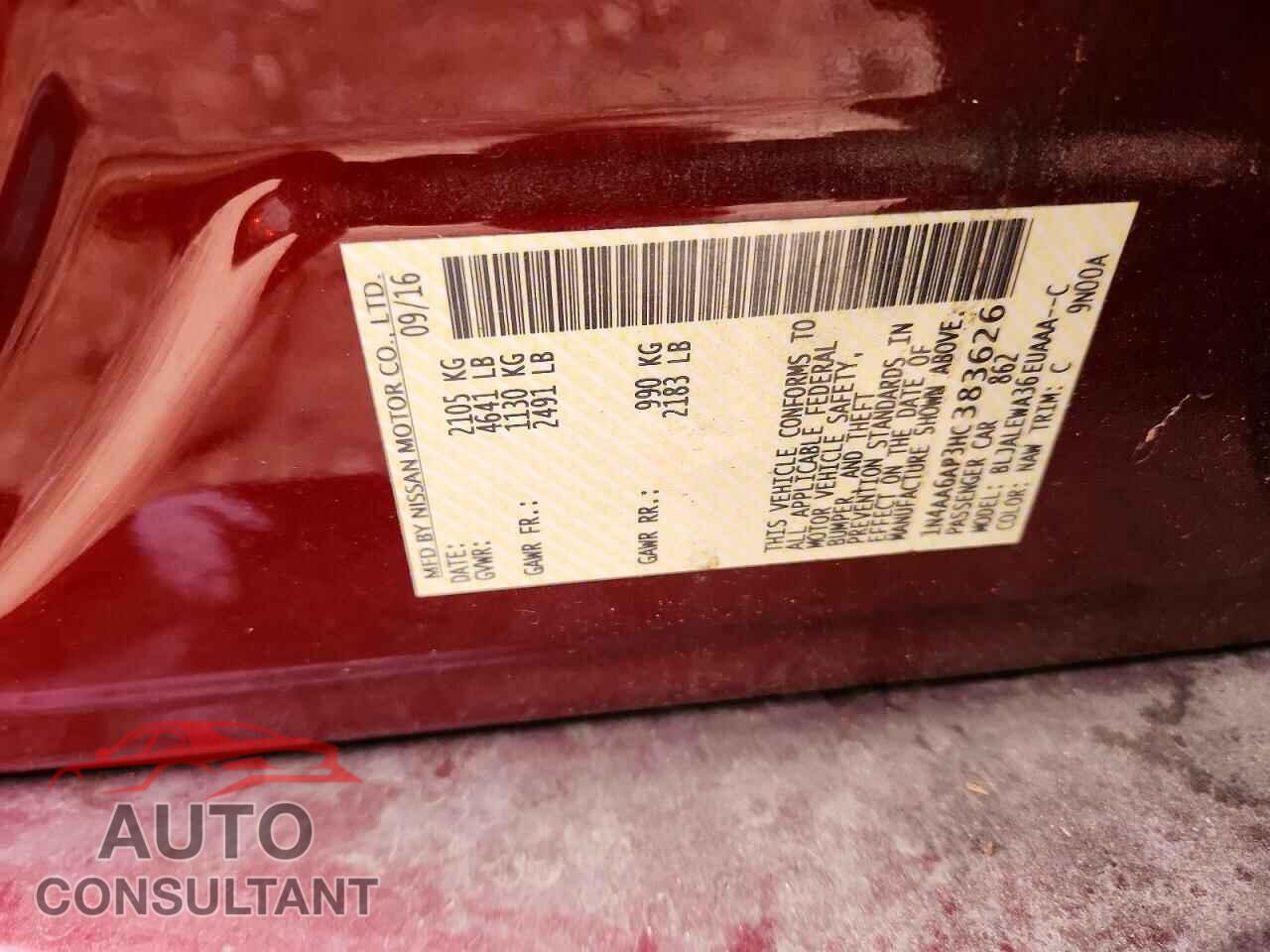 NISSAN MAXIMA 2017 - 1N4AA6AP3HC383626