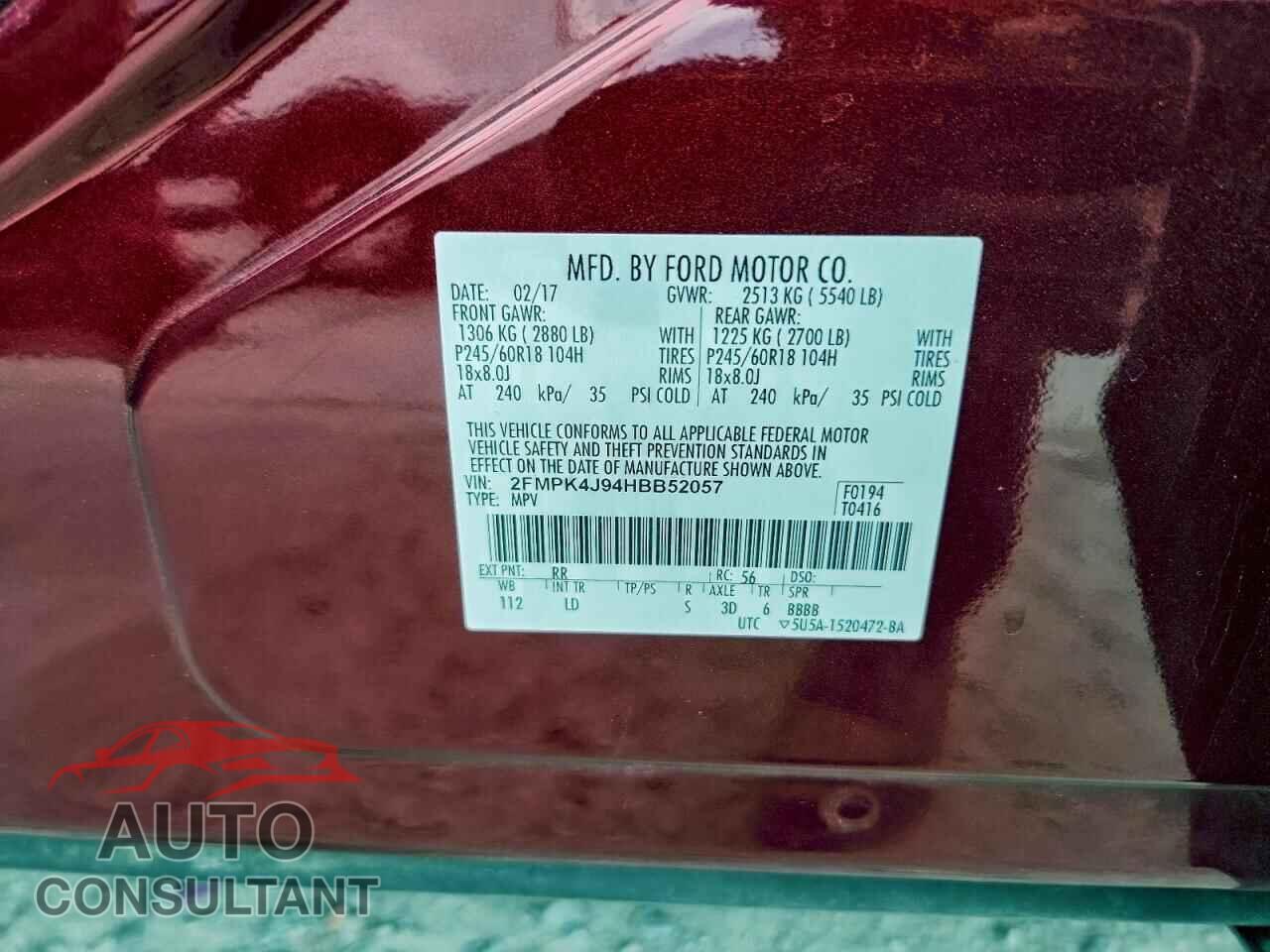 FORD EDGE 2017 - 2FMPK4J94HBB52057